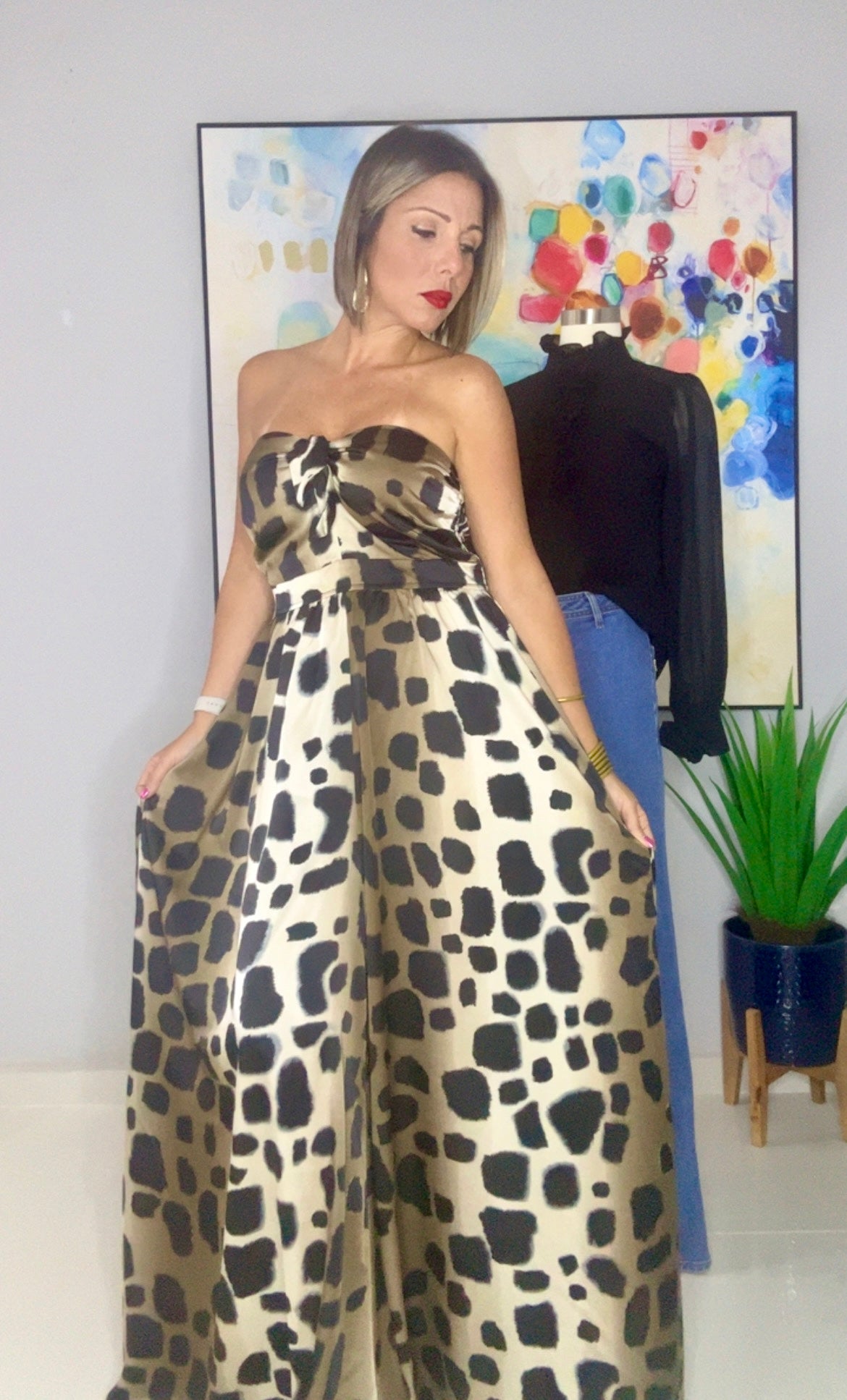 Animal Print Tube Jumpsuit