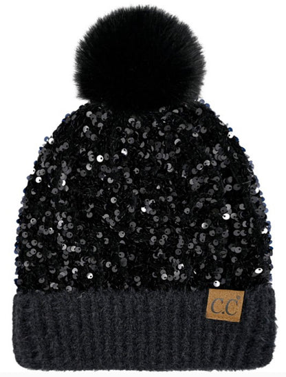 Sequin Pom Beanie